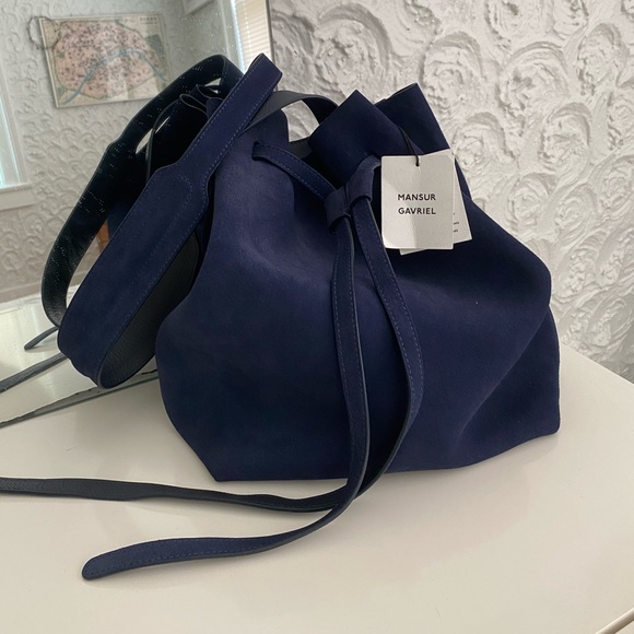 NWT - MANSUR GAVRIEL - Drawstring Suede Hobo Bag - Navy Blue - Picture 11 of 12